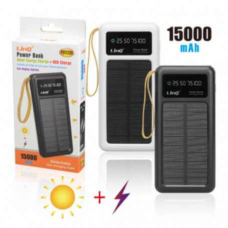 Batterie externe 15000 mAh Charge Solaire + Charge USB